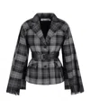 Dior Waist Belted Fringed Edges Lapels Plaid In Black