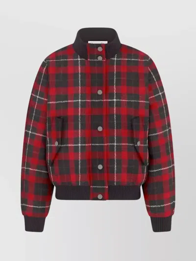 Dior Checked Coat With Ribbed Cuffs And Hem In Red