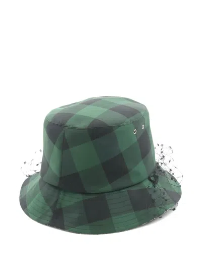 Pre-owned Dior Checked-print Mesh-detail Bucket Hat In Green