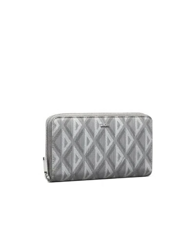 Dior Checkered Zipper Wallet In Gray | ModeSens