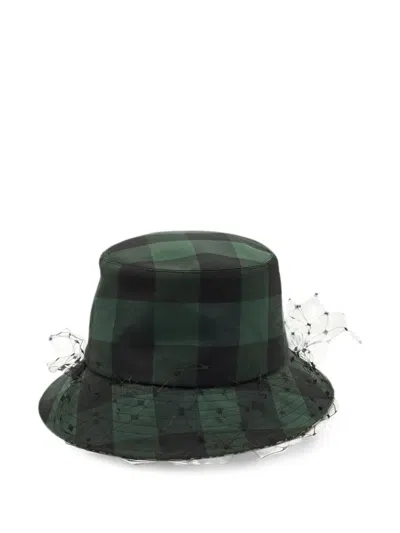 Pre-owned Dior Check-pattern Mesh-trim Bucket Hat In Green