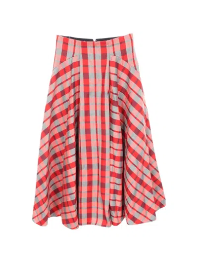 Pre-owned Dior Check-pattern Midi Skirt In Red