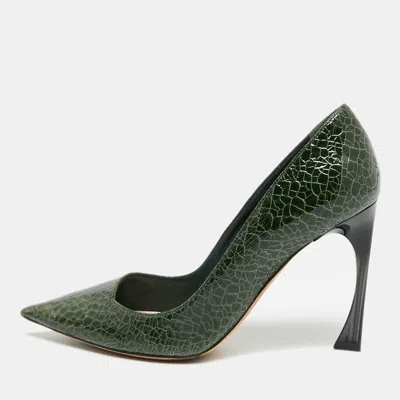 Pre-owned Dior Cherie Size 35.5 Green Texuture Leather Pointed Toe Pumps