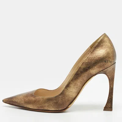 Pre-owned Dior Cherie Size 38 Gold Leather Pointed Toe Pumps