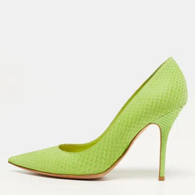 Pre-owned Dior Cherie Size 38 Green Snakeskin Leather Pointed Toe Pumps