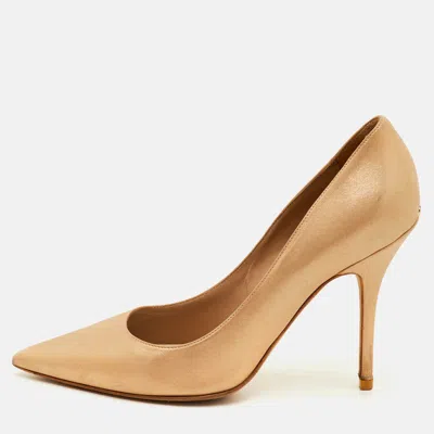 Pre-owned Dior Cherie Size 39.5 Metallic Gold Fabric Pointed Toe Pumps