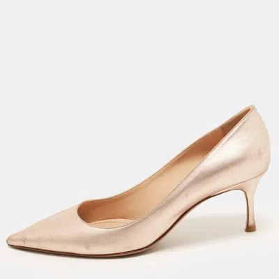 Pre-owned Dior Cherie Size 39.5 Metallic Leather Pointed Toe Pumps In Silver