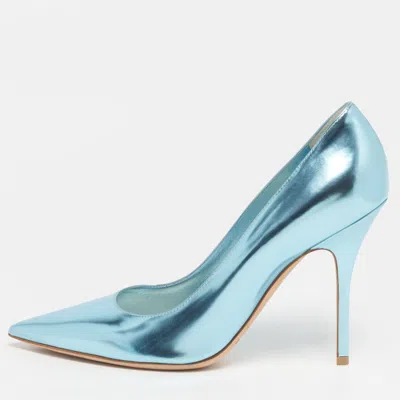 Pre-owned Dior Cherie Size 40 Blue Leather Pointed Toe Pumps
