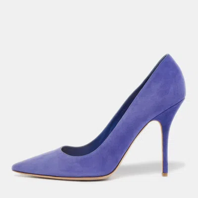 Pre-owned Dior Cherie Size 41.5 Blue Suede Pointed Toe Pumps