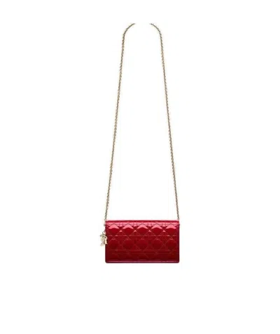 Dior Cherry Red Painted Calfskin Lady  Oblique Purse