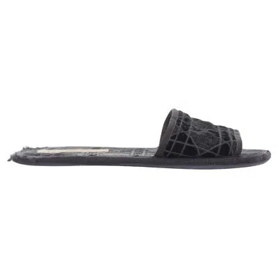 Pre-owned Dior Chez Moi Black Velvet Cannage Quilted Velvet Flat Slides Eu35