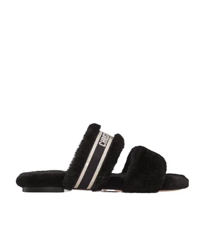 Dior Chez Moi Logo Embroidered Sandals In Black