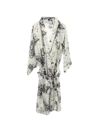 Pre-owned Dior Chez Moi Zodiac Wrap Silk Dress In Neutrals