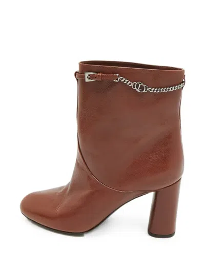 Pre-owned Dior Chic Chain-link Ankle Boots In Brown