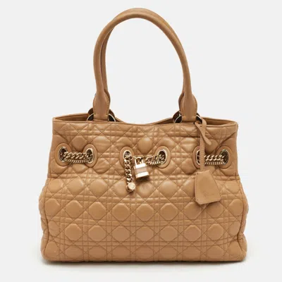 Pre-owned Dior Chri Chri Beige Cannage Leather Tote In Sand