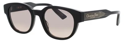 Dior Christian Acetate Sunglasses 51-20-145 In 01f - Shiny Black / Gradient Brown