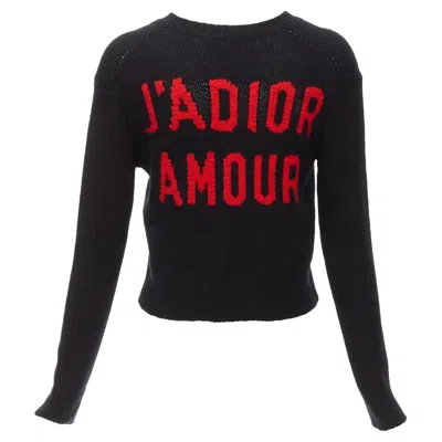 Pre-owned Dior Christian  100% Cashmere J'a Amor Black Red Cropped Sweater Fr34 Xs