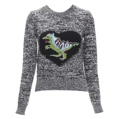 Pre-owned Dior Christian  100% Cashmere Melange Grey Dragon Illustration Sweater Fr34 Xs In Gray
