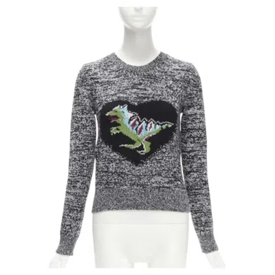 Pre-owned Dior Christian  100% Cashmere Melange Grey Dragon Illustration Sweater Fr34 Xs In Gray