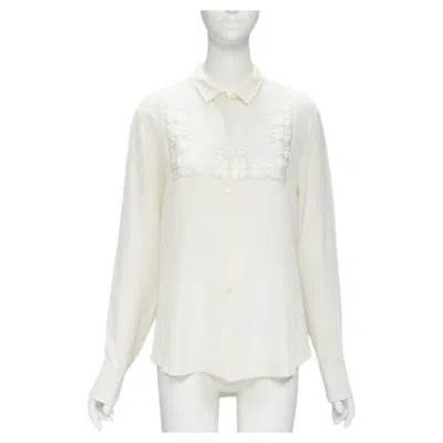 Pre-owned Dior Christian  100% Silk Sheer Floral Embroidery Long Sleeve Shirt Fr44 Xl In Gray