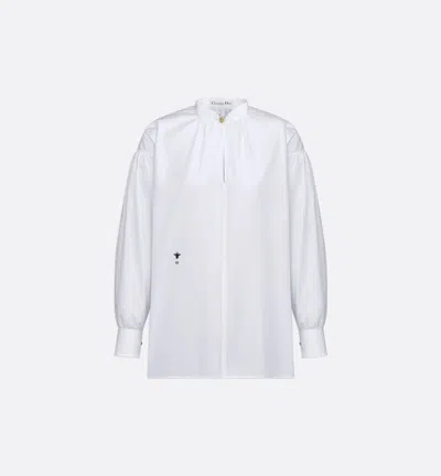 Dior Embroidered Stand Collar Long Sleeves Top In White