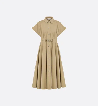 Dior Waist Belted Flared Skirt Short Sleeves Dress In Nude