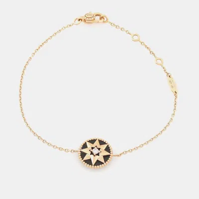 Pre-owned Dior Christian  18k Rose Gold Diamond Onyx Rose De Vent Bracelet In Multi
