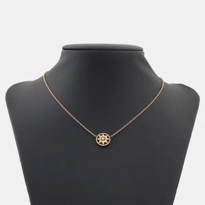 Pre-owned Dior Christian  18k Rose Gold Diamond Onyx Rose De Vent Necklace In Multi
