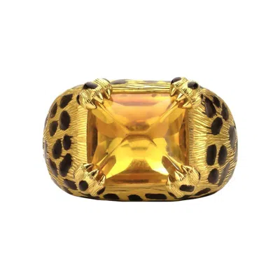 Pre-owned Dior Christian  18k Yellow Gold Citrine Leopard Spot Ring