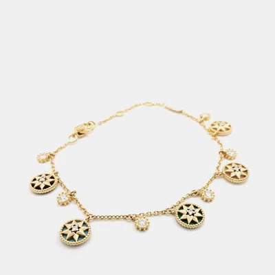 Pre-owned Dior Christian  18k Yellow Gold Diamond Rose De Vent Bracelet