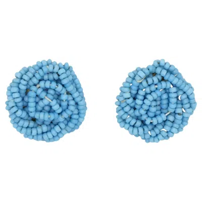 Pre-owned Dior Christian  1963 Vintage Beads Light Blue Woven Twist Knot Circle Earrings