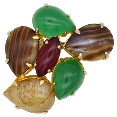 Pre-owned Dior Christian  1964 Vintage Gold Emerald Ruby Green Brown Water Drop Brooch