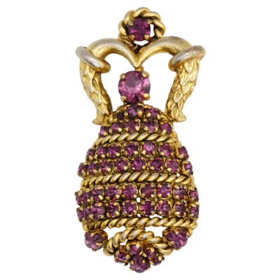 Pre-owned Dior Christian  1964 Vintage Unisex Gold Baroque Amethyst Openwork Brooch In Purple