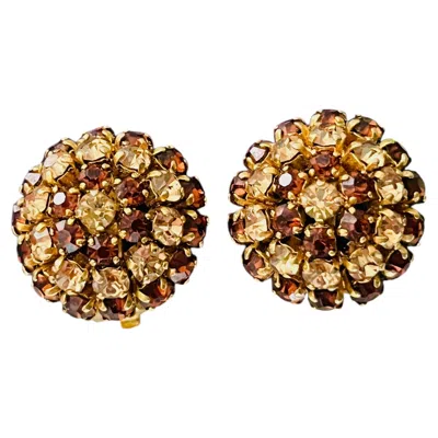 Pre-owned Dior Christian  1965 Vintage Rare Citrine Brown Layer Round Domed Earrings