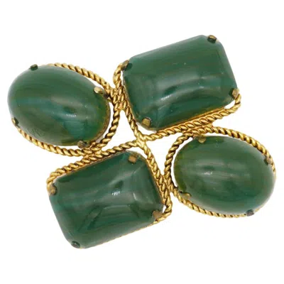 Pre-owned Dior Christian  1966 Vintage Unisex Green Cabochon Oval Rectangle Elegant Brooch