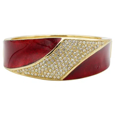 Pre-owned Dior Christian  1970s Red Bungundry Crystals Manschette Cuff Bangle Bracelet