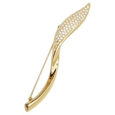 Pre-owned Dior Christian  1970s Vintage Unisex Extra Long Swirl Leaf Crystals Gold Brooch In Multi