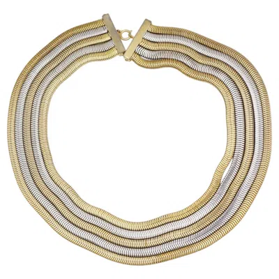 Pre-owned Dior Christian  1973 Unisex 5 Five Strands Layer Sliver Gold Snake Omega Necklace In Multi