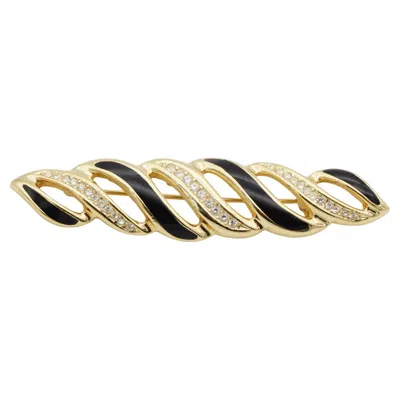 Pre-owned Dior Christian  1980s Vintage Black Crystals Swirl Twist Openwork Long Brooch