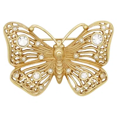 Pre-owned Dior Christian  1980s Vintage Filigree Bow Crystals Gold Butterfly Elegant Brooch In Multi