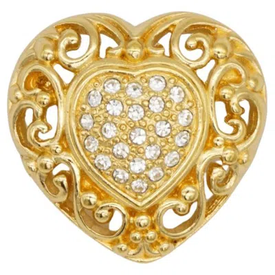 Pre-owned Dior Christian  1980s Vintage Gold Baroque Carved Crystals Heart Openwork Brooch In Multi