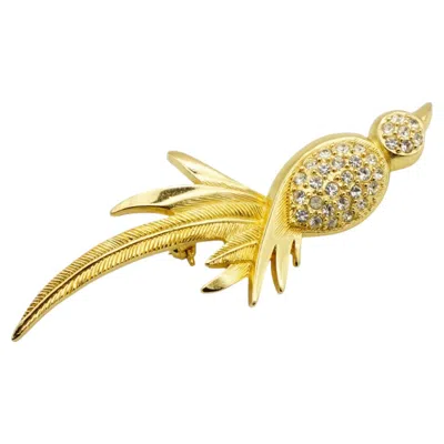 Pre-owned Dior Christian  1980s Vintage Gold Crystals Peacock Bird Long Feather Tail Brooch In Multi