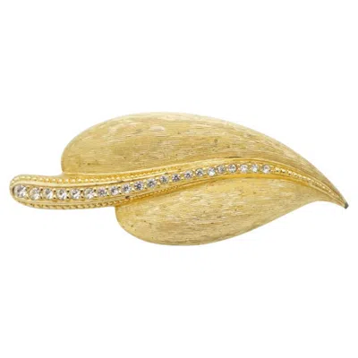 Pre-owned Dior Christian  1980s Vintage Large Gold Vivid Wavy Leaf Crystals Chunky Brooch In Multi
