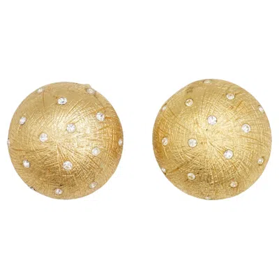 Pre-owned Dior Christian  1980s Vintage Large Round Stars Crystals Textured Domed Earrings In Multi