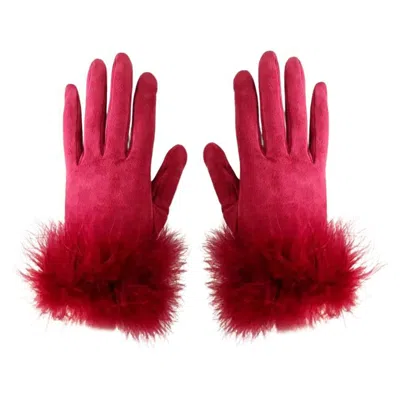 Pre-owned Dior Christian  1980s Women's Strawberry Red Suede Gloves With Fringes