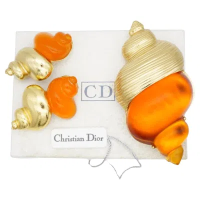 Pre-owned Dior Christian  1987 Robert Goossen Huge Cabochon Jelly Belly Orange Shell 2 Set