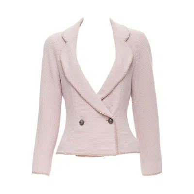 Pre-owned Dior Christian  1997 Runway John Galliano Pink Tweed Ribbon Trimmed Jacket Fr42 L