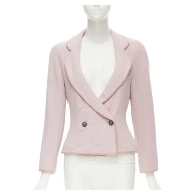 Pre-owned Dior Christian  1997 Runway John Galliano Pink Tweed Ribbon Trimmed Jacket Fr42 L