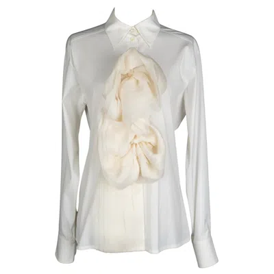 Pre-owned Dior Christian  2004 Fall-winter Blended Cotton Blouse With Silk Flower In Gray