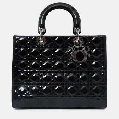 Pre-owned Dior Christian  2009 Black Patent Large Lady  Top Handle With Strap